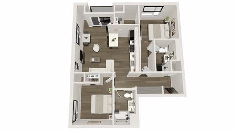Floor plan for 2 beds, 2 baths, 1044 sqft